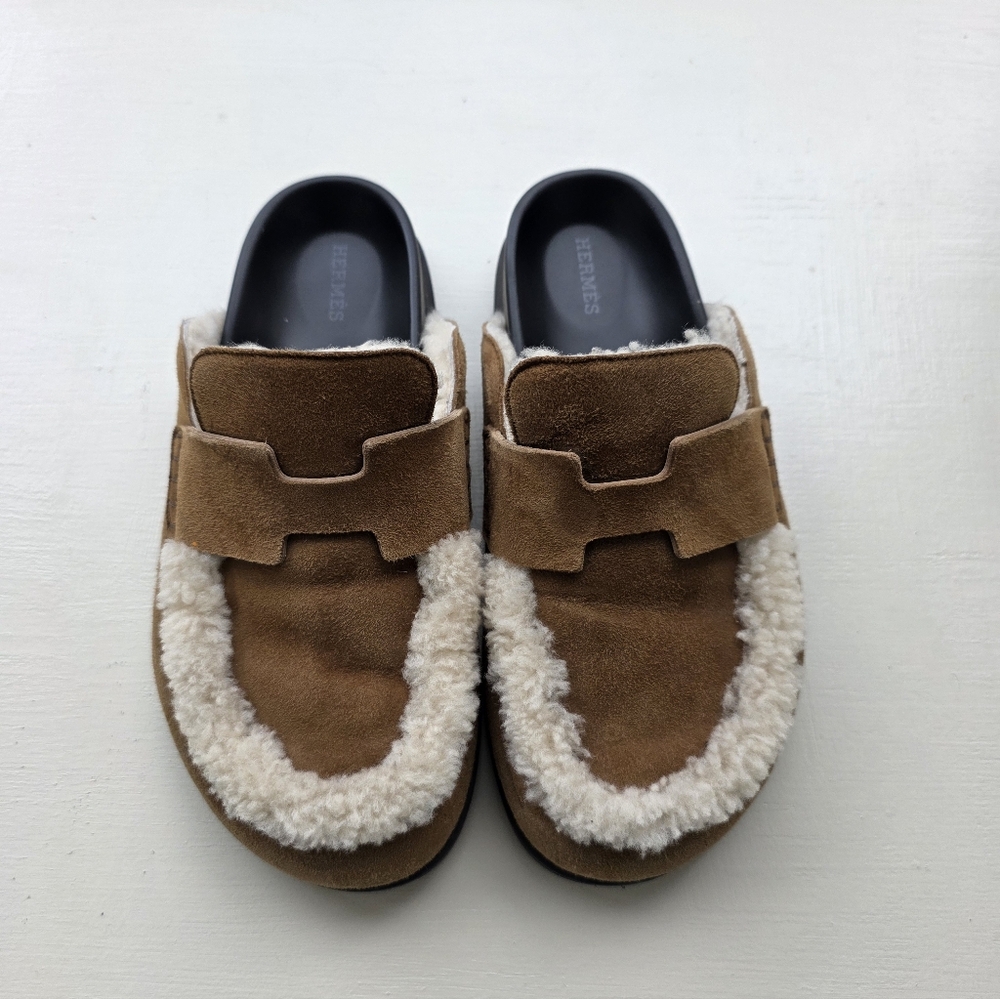 HERMES Shearling Go Mules 38